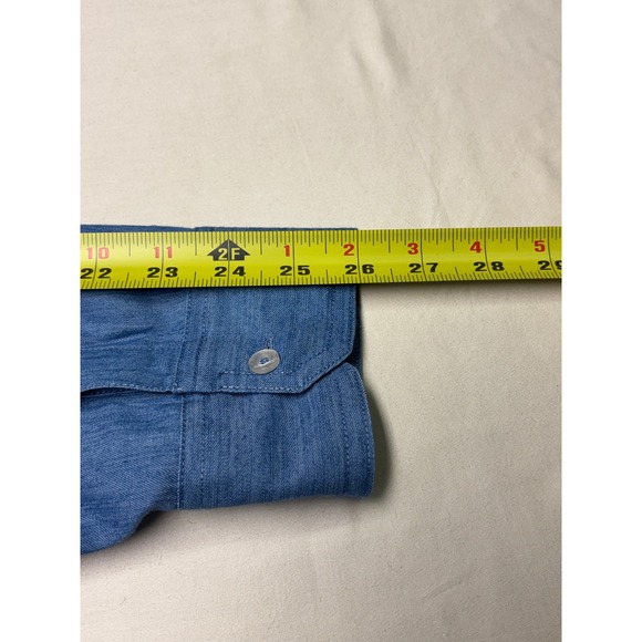 MACK WELDON Mens Chambray Button Down Shirt Blue Long Sleeve Pockets Large - Picture 8 of 8